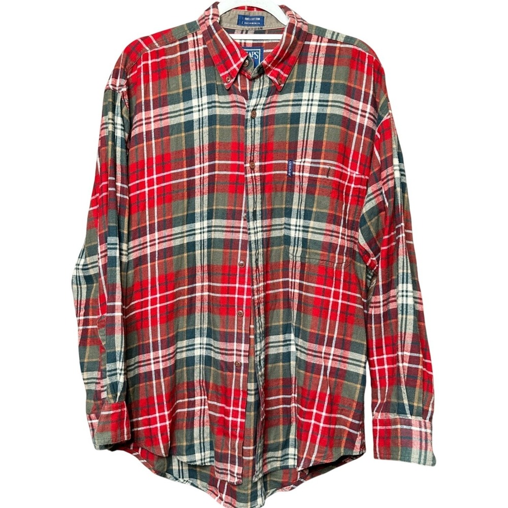 Chaps Ralph Lauren Mens Plaid Flannel Shirt Cotton Long Sleeve Button Down Top L